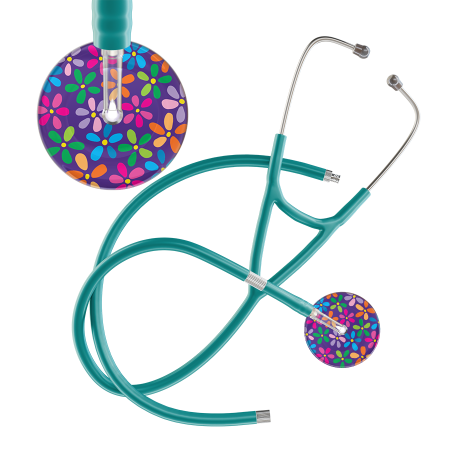 Ultrascope Single Stethoscope Purple Flower Power / Adult / Jade Extended Tubing Dark Flower Power Cardiology Stethoscope
