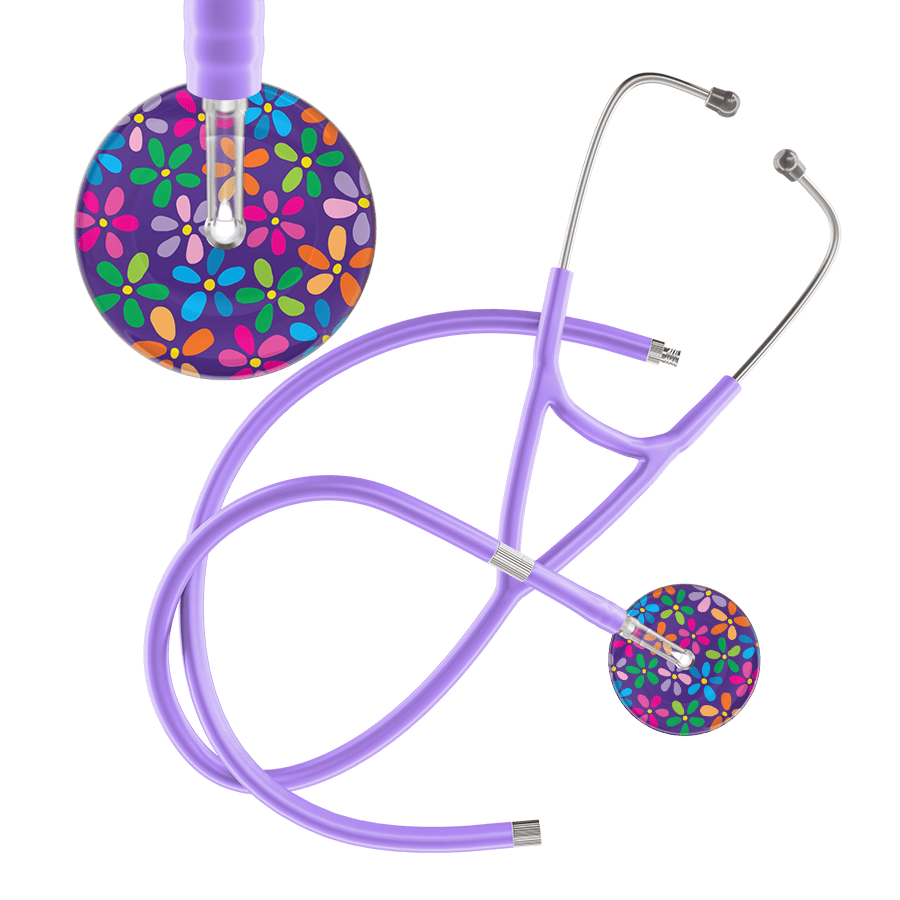 Ultrascope Single Stethoscope Purple Flower Power / Adult / Lavender Extended Tubing Dark Flower Power Cardiology Stethoscope