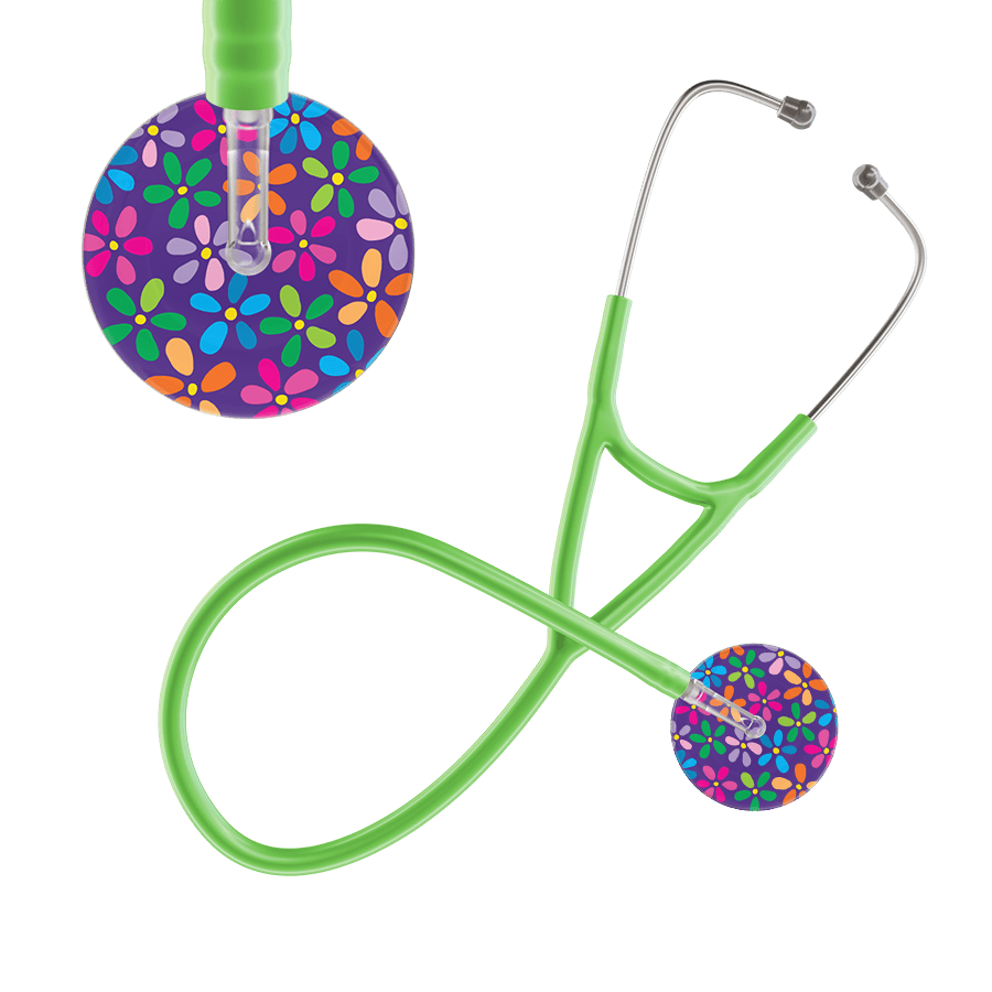 Ultrascope Single Stethoscope Purple Flower Power / Adult / Lime Green Dark Flower Power Cardiology Stethoscope