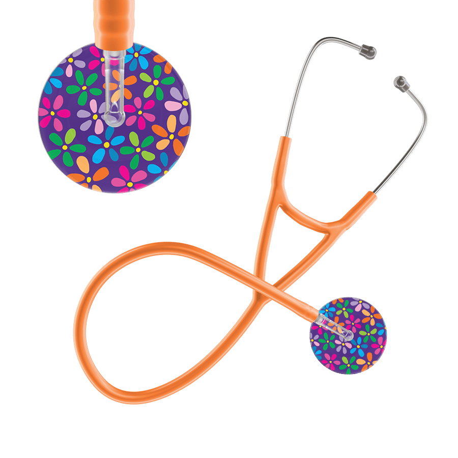 Ultrascope Single Stethoscope Purple Flower Power / Adult / Orange Flower Power Cardiology Stethoscope