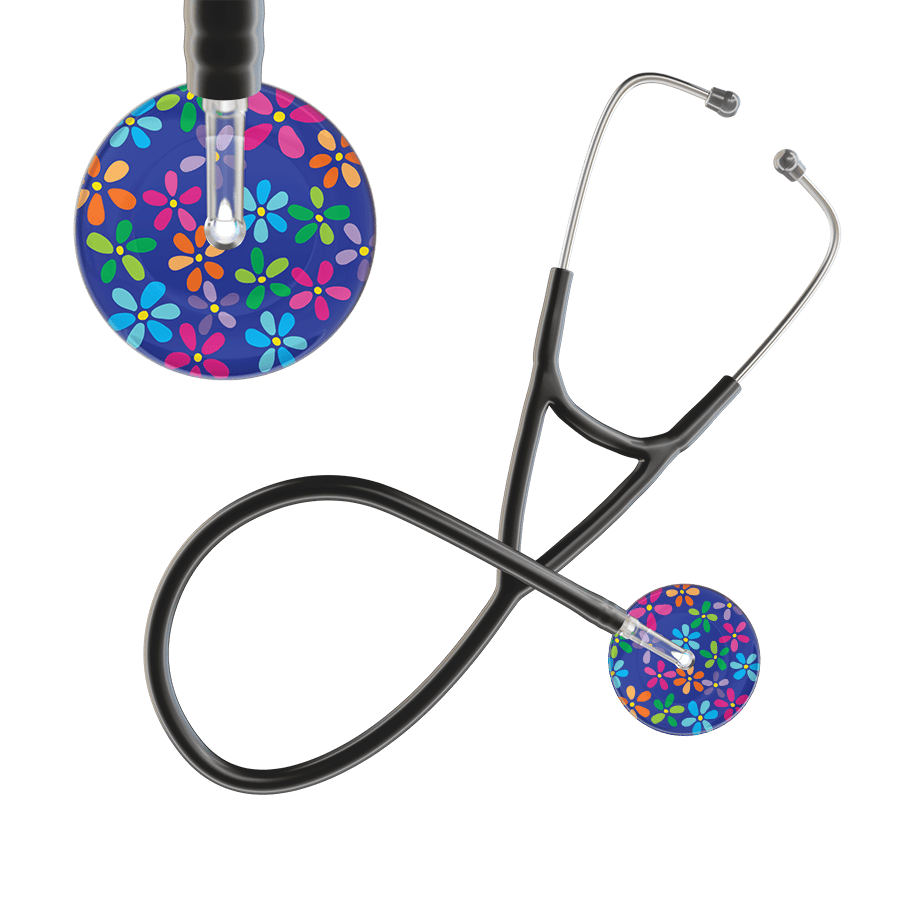 Ultrascope Single Stethoscope Royal Blue Flower Power / Adult / Black Dark Flower Power Cardiology Stethoscope