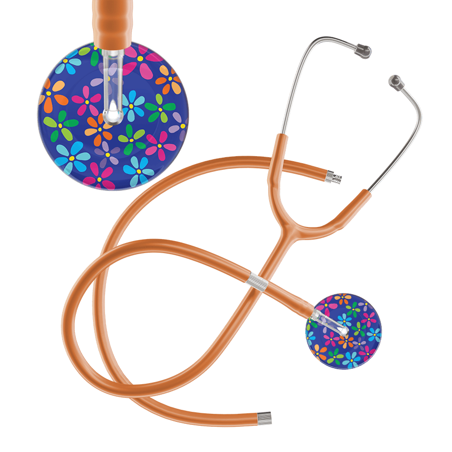 Ultrascope Single Stethoscope Royal Blue Flower Power / Pediatric / Caramel Extended Tubing Dark Flower Power Stethoscope