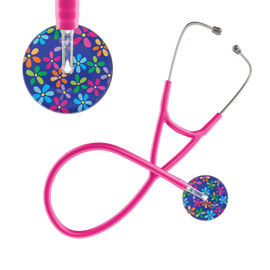 Ultrascope Single Stethoscope Royal Blue Flower Power / Adult / Hot Pink Dark Flower Power Cardiology Stethoscope