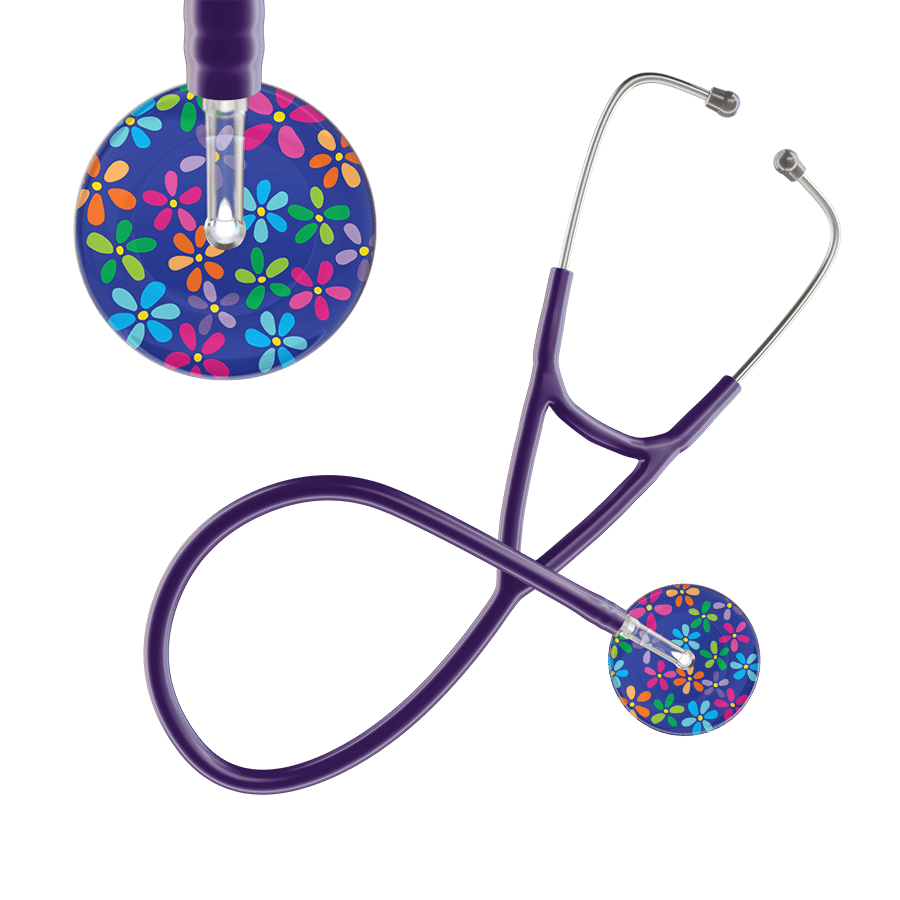 Ultrascope Single Stethoscope Royal Blue Flower Power / Adult / Purple Dark Flower Power Cardiology Stethoscope