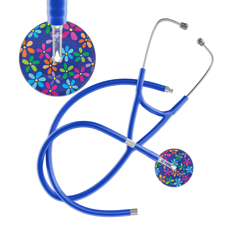 Ultrascope Single Stethoscope Royal Blue Flower Power / Adult / Royal Blue Extended Tubing Dark Flower Power Cardiology Stethoscope