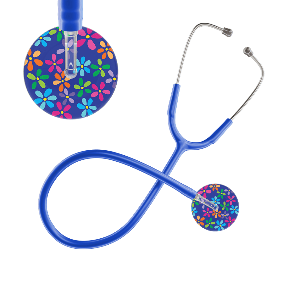Ultrascope Single Stethoscope Royal Blue Flower Power / Adult / Royal Blue Flower Power Stethoscope