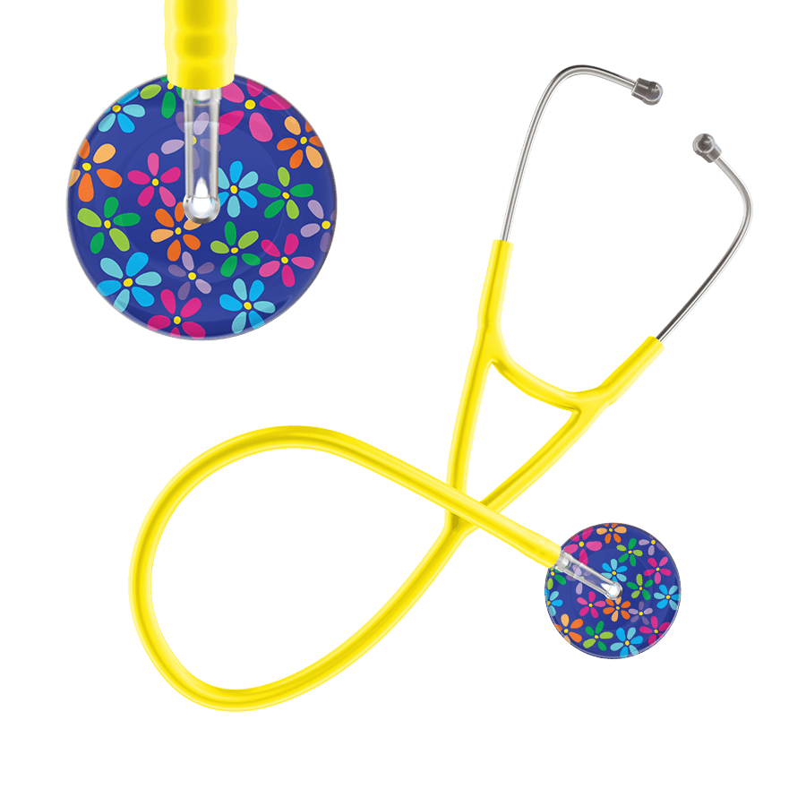 Ultrascope Single Stethoscope Royal Blue Flower Power / Adult / Yellow Dark Flower Power Cardiology Stethoscope