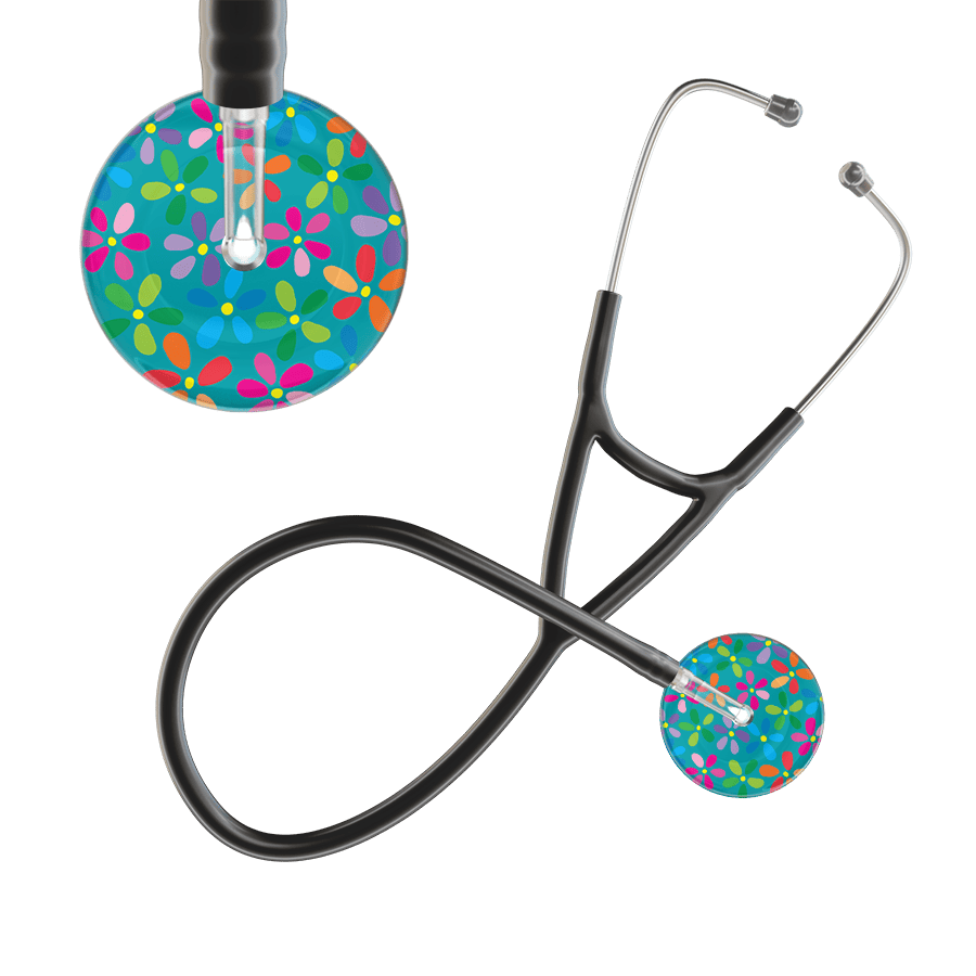 Ultrascope Single Stethoscope Teal Flower Power / Adult / Black Light Flower Power Cardiology Stethoscope