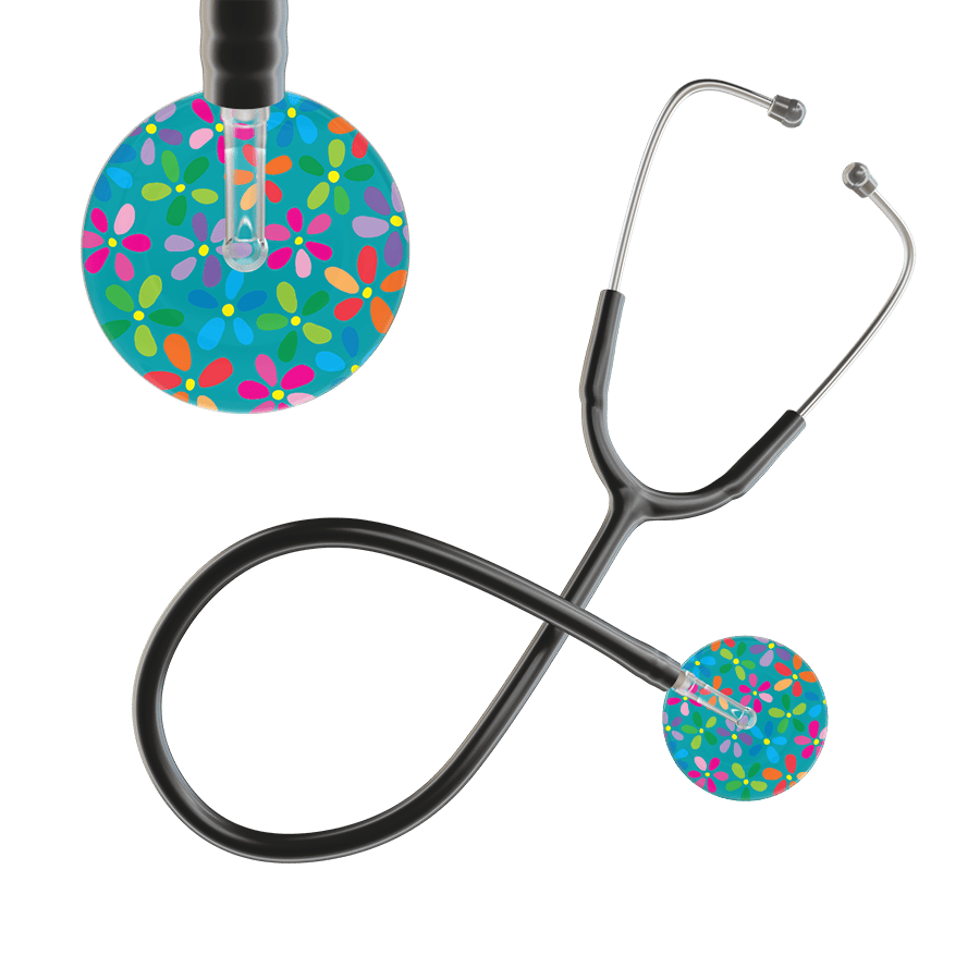 Ultrascope Single Stethoscope Teal Flower Power / Adult / Black Light Flower Power Stethoscope