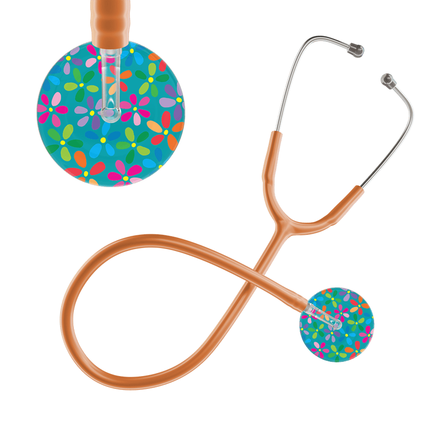 Ultrascope Single Stethoscope Teal Flower Power / Adult / Caramel Light Flower Power Stethoscope