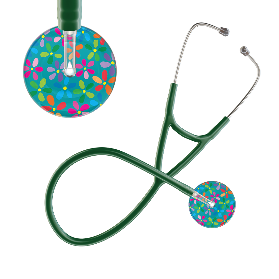 Ultrascope Single Stethoscope Teal Flower Power / Adult / Dark Green Light Flower Power Cardiology Stethoscope