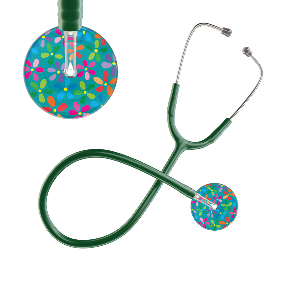 Ultrascope Single Stethoscope Teal Flower Power / Adult / Dark Green Light Flower Power Stethoscope