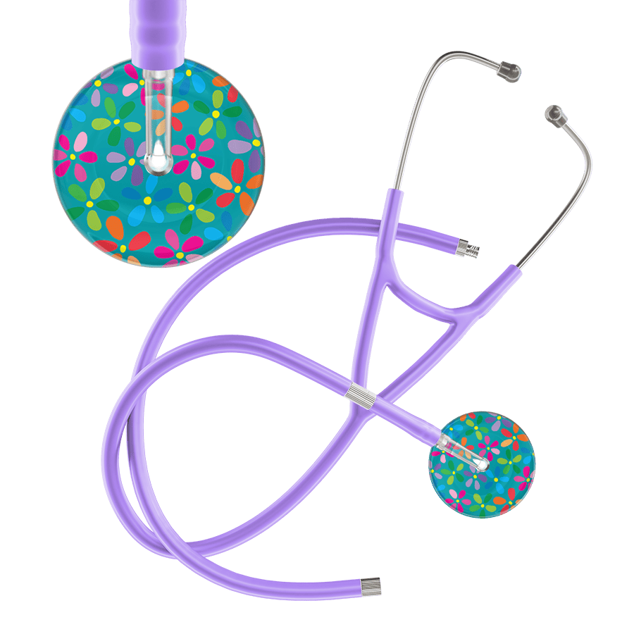Ultrascope Single Stethoscope Teal Flower Power / Adult / Lavender Extended Tubing Light Flower Power Cardiology Stethoscope