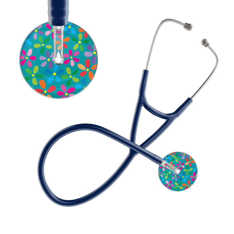 Ultrascope Single Stethoscope Teal Flower Power / Adult / Navy Light Flower Power Cardiology Stethoscope
