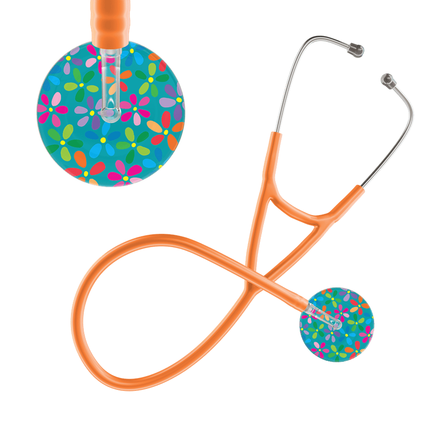 Ultrascope Single Stethoscope Teal Flower Power / Adult / Orange Light Flower Power Cardiology Stethoscope