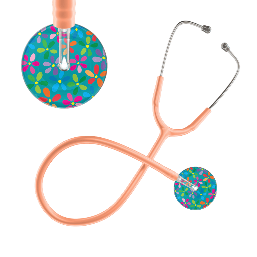 Ultrascope Single Stethoscope Teal Flower Power / Adult / Peach Light Flower Power Stethoscope