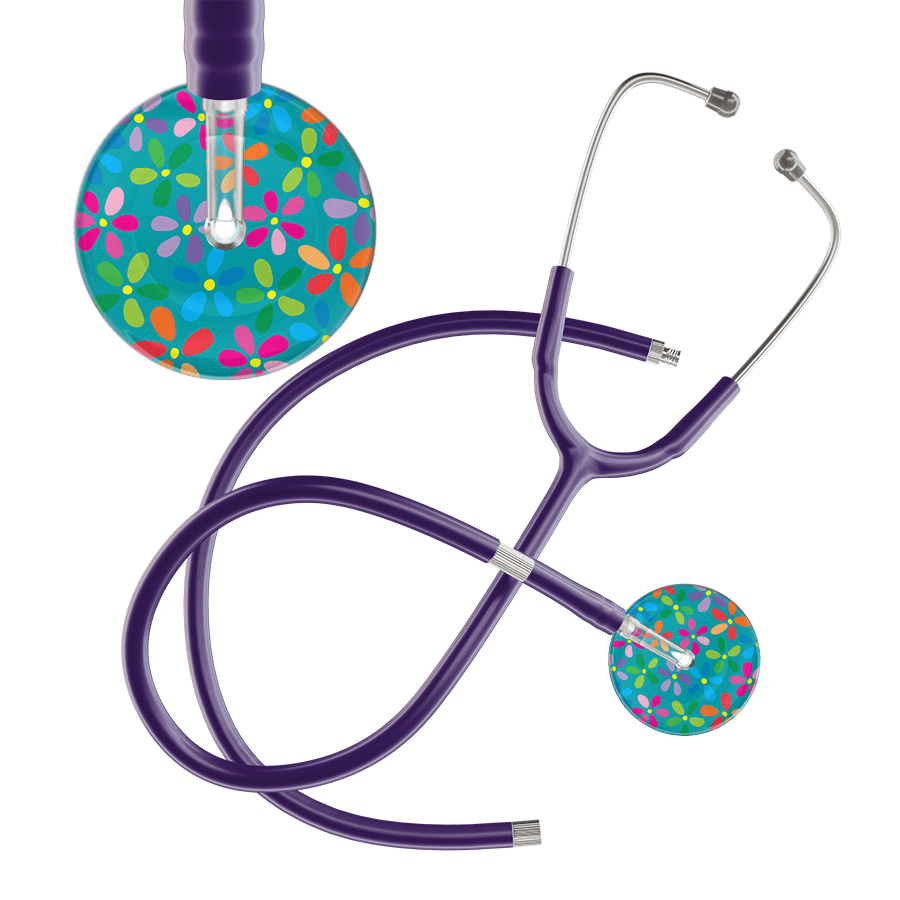 Ultrascope Single Stethoscope Teal Flower Power / Adult / Purple Extended Tubing Light Flower Power Stethoscope