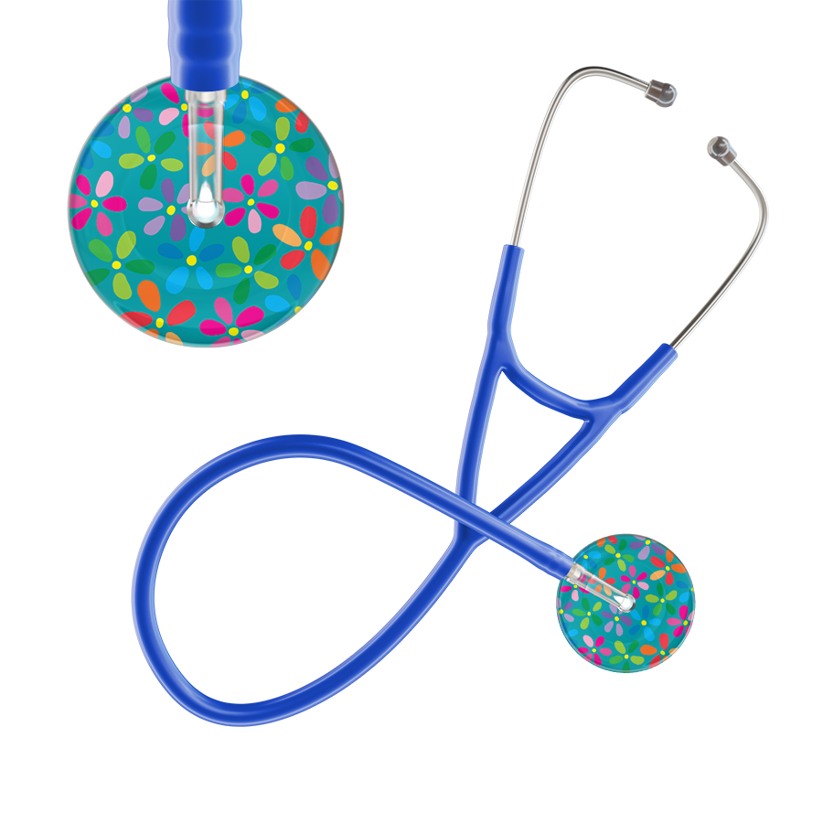 Ultrascope Single Stethoscope Teal Flower Power / Adult / Royal Blue Light Flower Power Cardiology Stethoscope