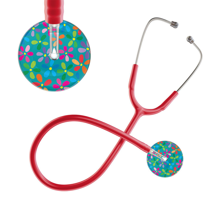 Ultrascope Single Stethoscope Teal Flower Power / Adult / Red Light Flower Power Stethoscope