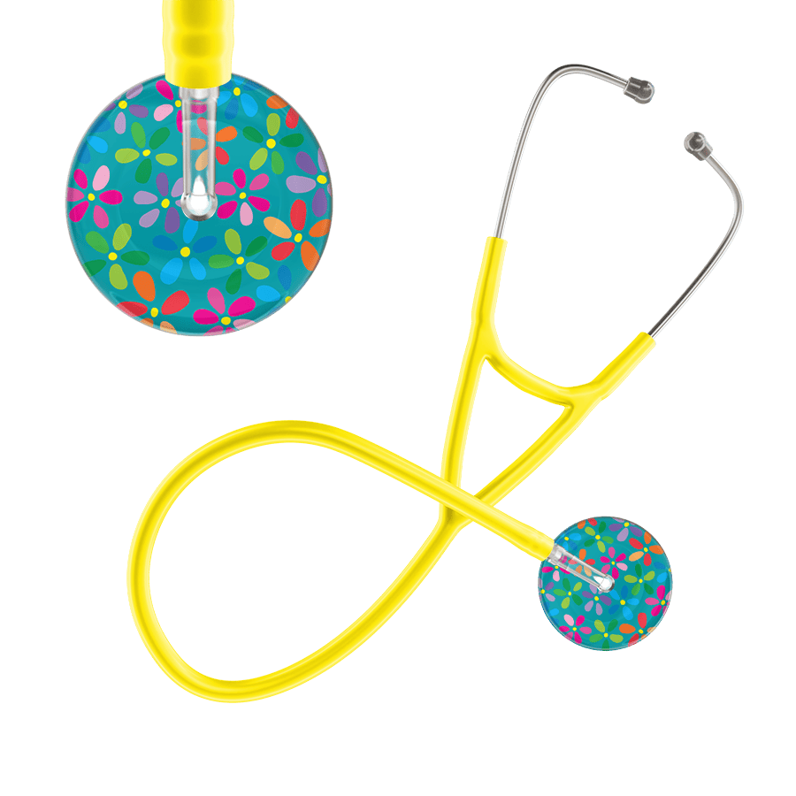Ultrascope Single Stethoscope Teal Flower Power / Adult / Yellow Light Flower Power Cardiology Stethoscope