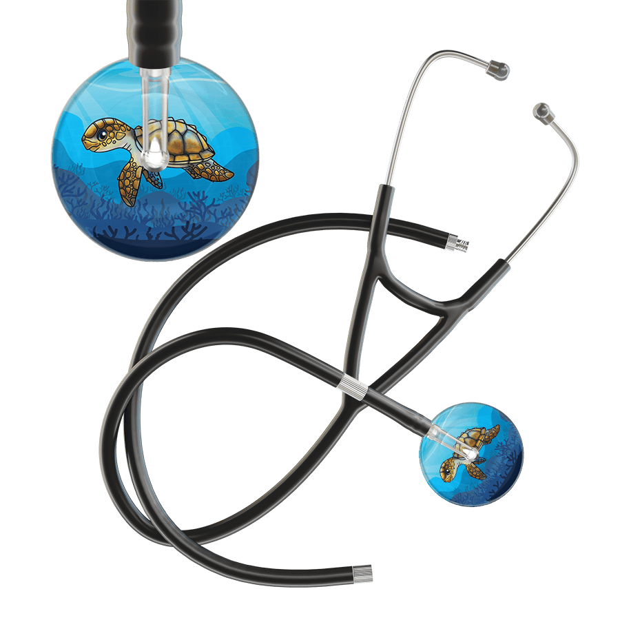 Ultrascope Single Stethoscope Sea Turtle / Adult / Black Extended Tubing Sea Turtle - Underwater Ocean Cardiology Stethoscope