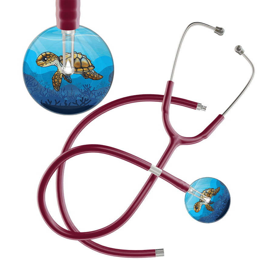 Ultrascope Single Stethoscope Sea Turtle / Adult / Burgundy Extended Tubing Sea Turtle Stethoscope - Cute Underwater Design by Ultrascope