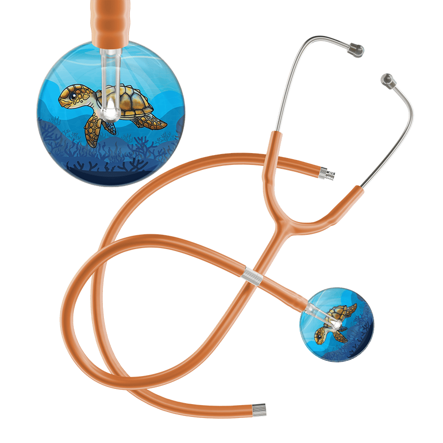 Ultrascope Single Stethoscope Sea Turtle / Adult / Caramel Extended Tubing Sea Turtle Stethoscope - Cute Underwater Design by Ultrascope
