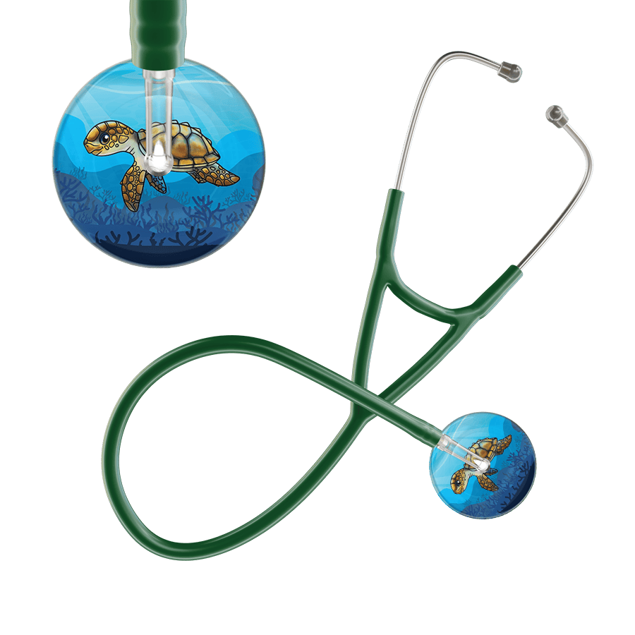 Ultrascope Single Stethoscope Sea Turtle / Adult / Dark Green Sea Turtle - Underwater Ocean Cardiology Stethoscope