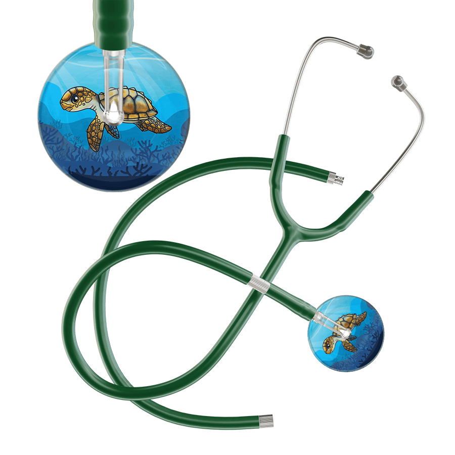 Ultrascope Single Stethoscope Sea Turtle / Adult / Dark Green Extended Tubing Sea Turtle Stethoscope - Cute Underwater Design by Ultrascope