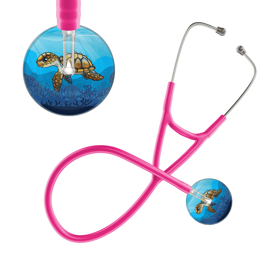 Ultrascope Single Stethoscope Sea Turtle / Adult / Hot Pink Sea Turtle - Underwater Ocean Cardiology Stethoscope