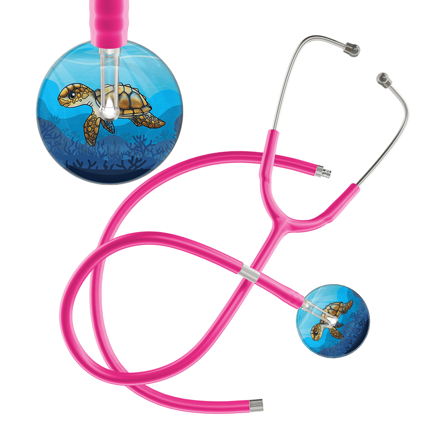 Ultrascope Single Stethoscope Sea Turtle / Adult / Hot Pink Extended Tubing Sea Turtle Stethoscope - Cute Underwater Design by Ultrascope