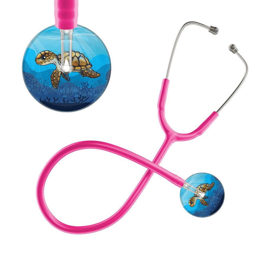 Ultrascope Single Stethoscope Sea Turtle / Adult / Hot Pink Sea Turtle Stethoscope - Cute Underwater Design by Ultrascope
