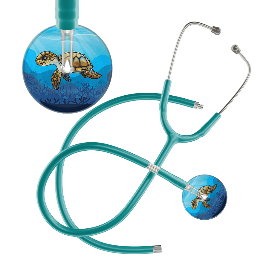Ultrascope Single Stethoscope Sea Turtle / Adult / Jade Extended Tubing Sea Turtle Stethoscope - Cute Underwater Design by Ultrascope