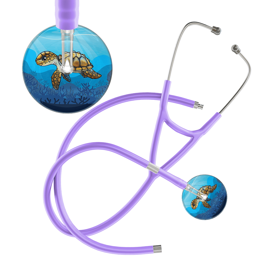 Ultrascope Single Stethoscope Sea Turtle / Adult / Lavender Extended Tubing Sea Turtle - Underwater Ocean Cardiology Stethoscope