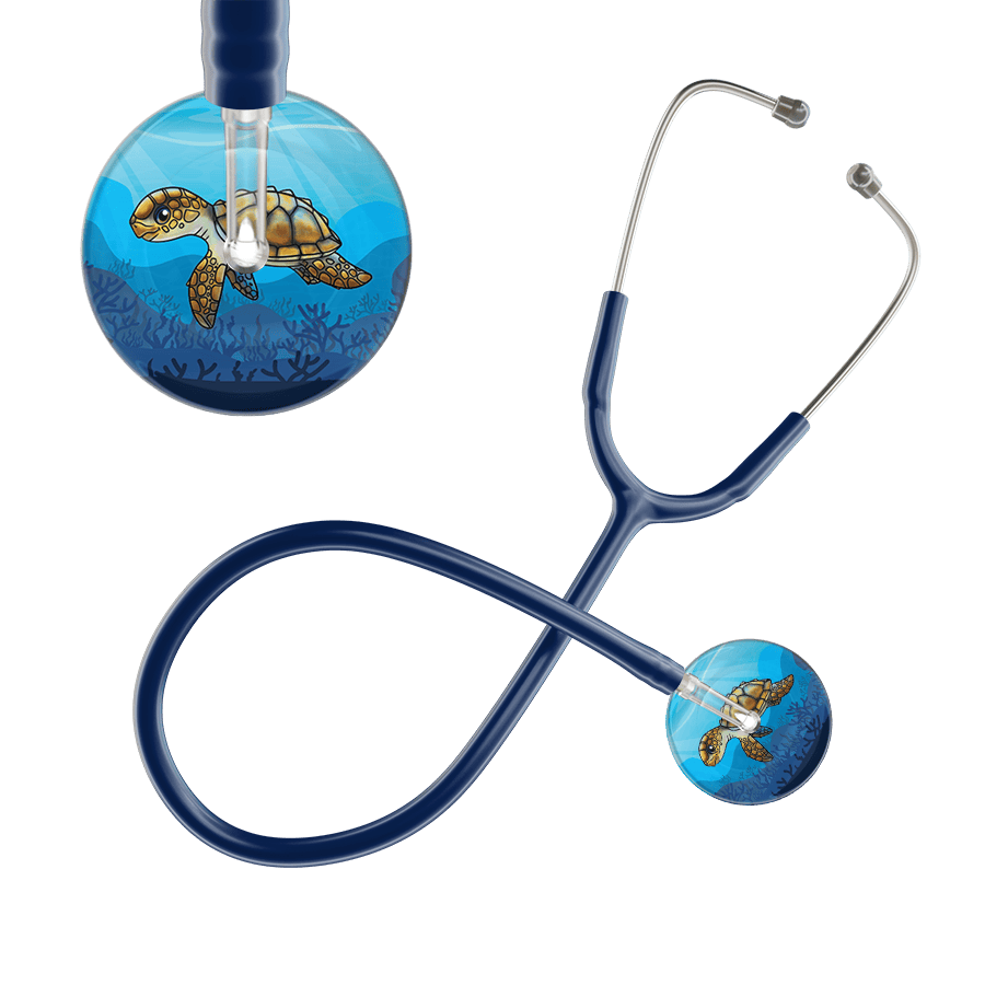 Ultrascope Single Stethoscope Sea Turtle / Adult / Navy Sea Turtle Stethoscope - Cute Underwater Design by Ultrascope