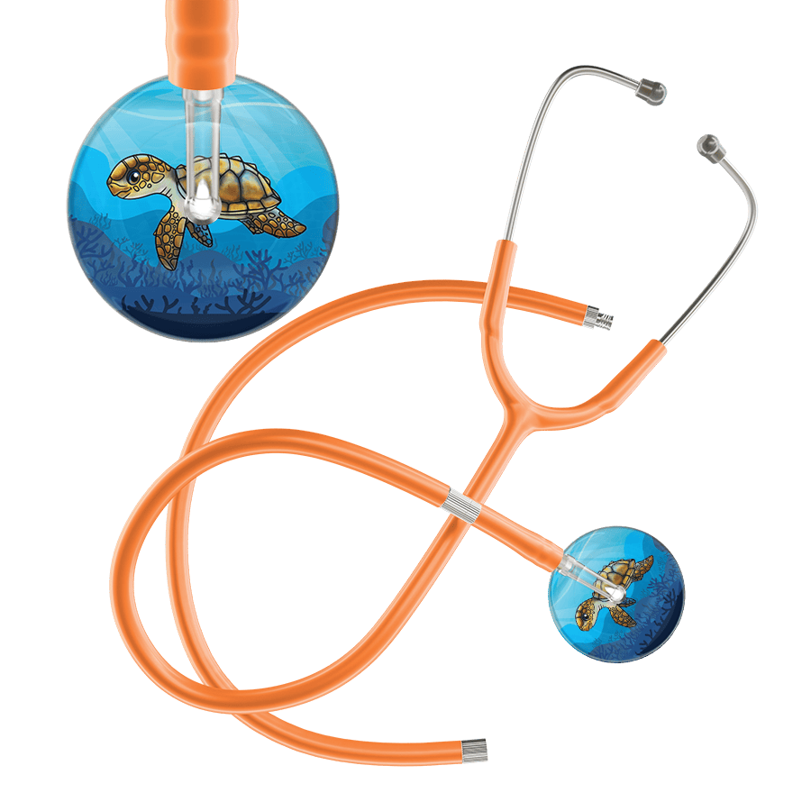 Ultrascope Single Stethoscope Sea Turtle / Adult / Orange Extended Tubing Sea Turtle Stethoscope - Cute Underwater Design by Ultrascope