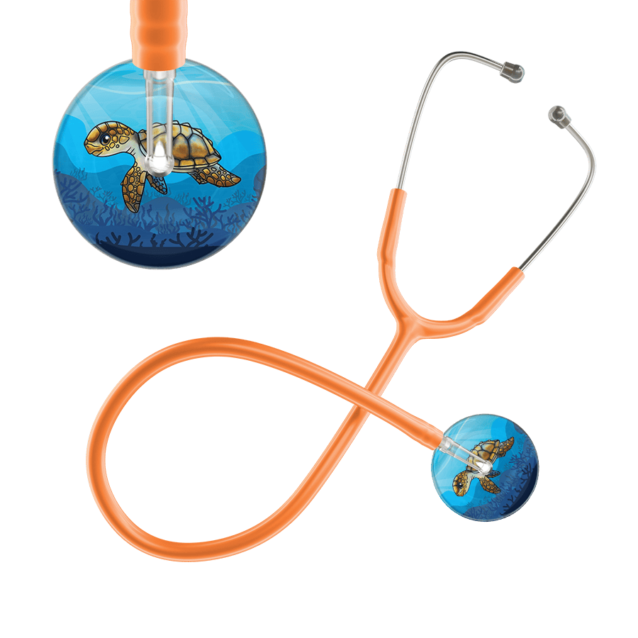 Ultrascope Single Stethoscope Sea Turtle / Adult / Orange Sea Turtle Stethoscope - Cute Underwater Design by Ultrascope