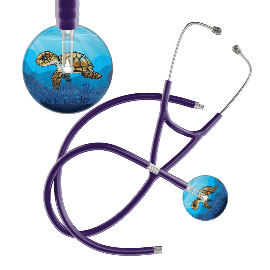 Ultrascope Single Stethoscope Sea Turtle / Adult / Purple Extended Tubing Sea Turtle - Underwater Ocean Cardiology Stethoscope