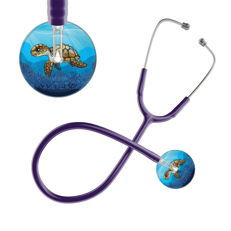 Ultrascope Single Stethoscope Sea Turtle / Adult / Purple Sea Turtle Stethoscope - Cute Underwater Design by Ultrascope