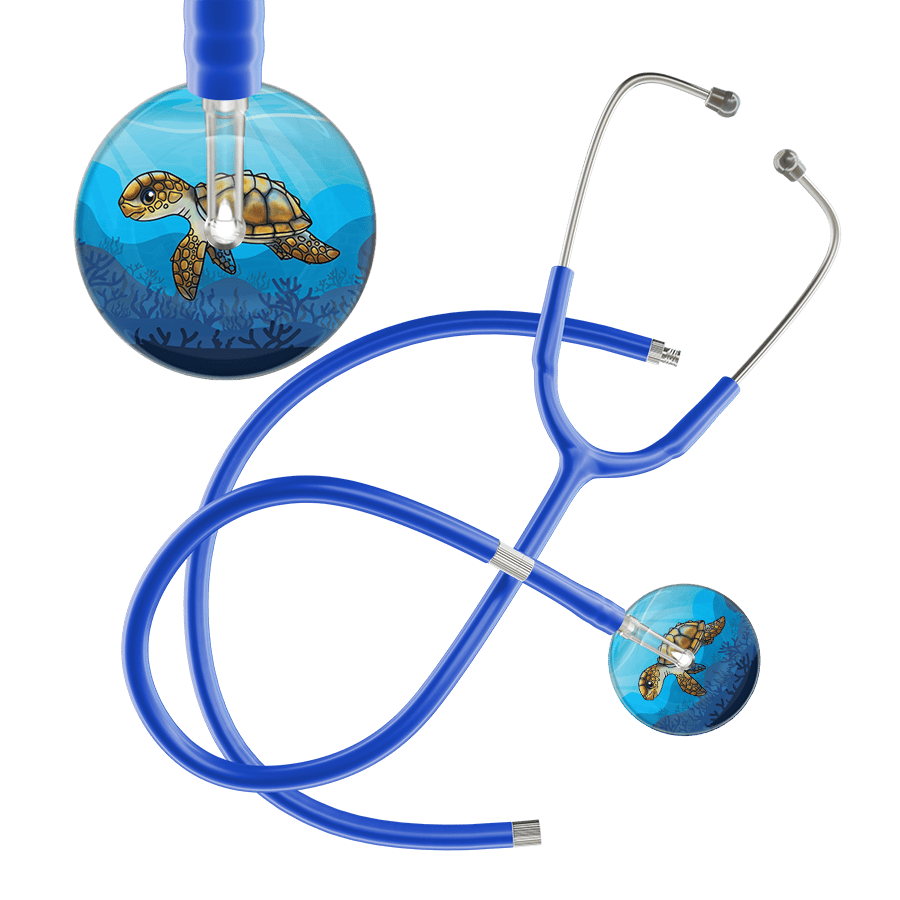 Ultrascope Single Stethoscope Sea Turtle / Adult / Royal Blue Extended Tubing Sea Turtle Stethoscope - Cute Underwater Design by Ultrascope