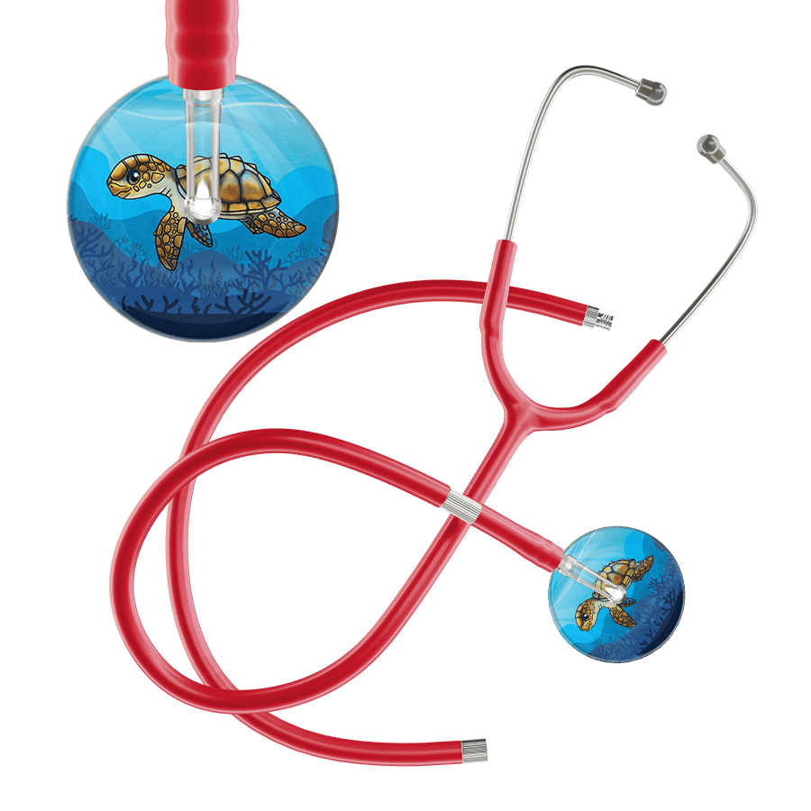 Ultrascope Single Stethoscope Sea Turtle / Adult / Red Extended Tubing Sea Turtle Stethoscope - Cute Underwater Design by Ultrascope