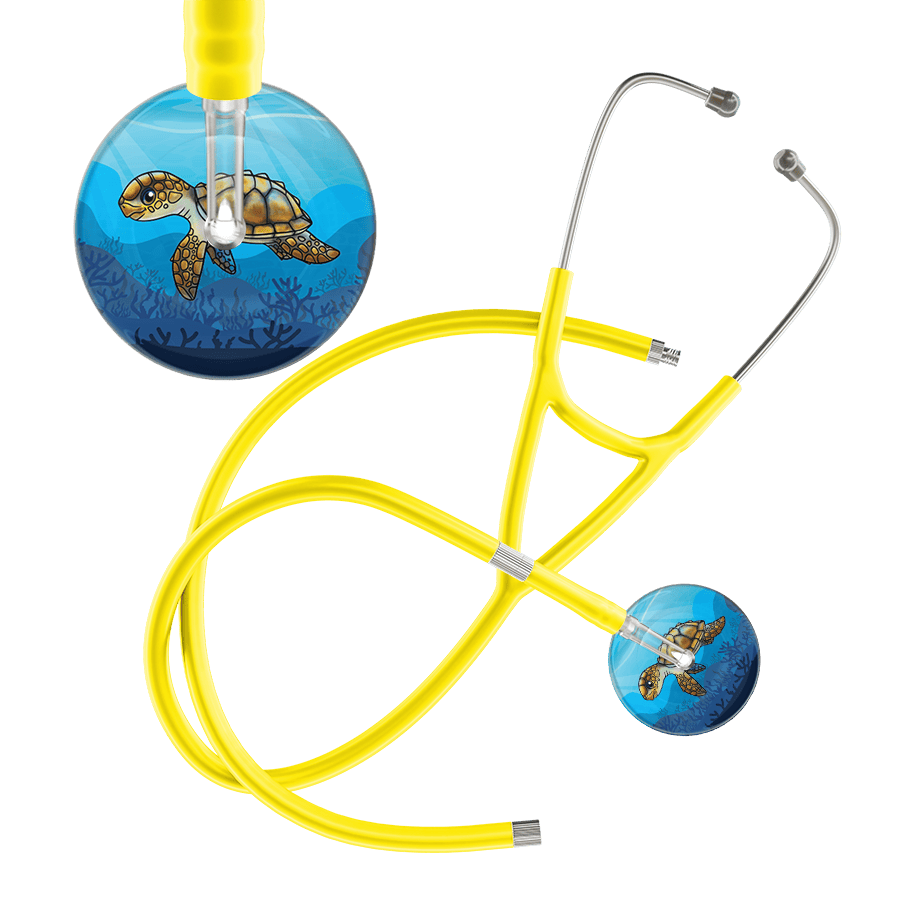 Ultrascope Single Stethoscope Sea Turtle / Adult / Yellow Extended Tubing Sea Turtle - Underwater Ocean Cardiology Stethoscope