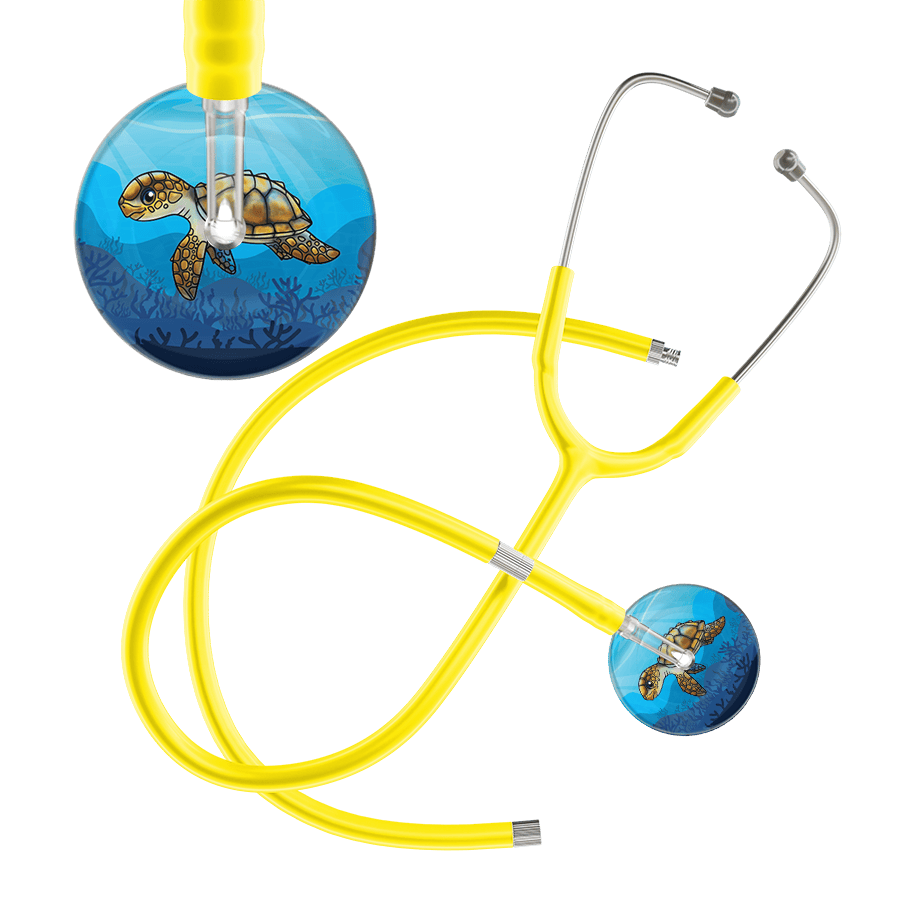 Ultrascope Single Stethoscope Sea Turtle / Adult / Yellow Extended Tubing Sea Turtle Stethoscope - Cute Underwater Design by Ultrascope