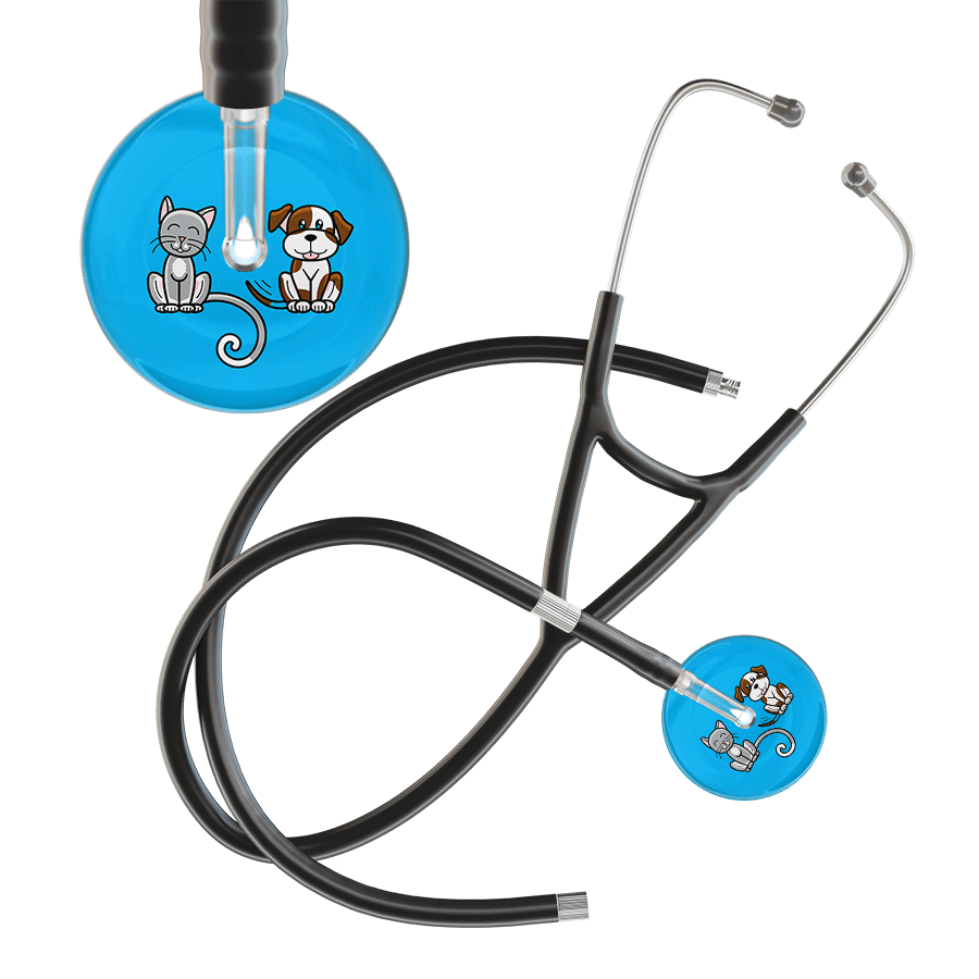 Ultrascope Single Stethoscope Cat & Dog Cyan (CY) / Adult / Black Extended Tubing Dark Cat & Dog Cardiology Stethoscope