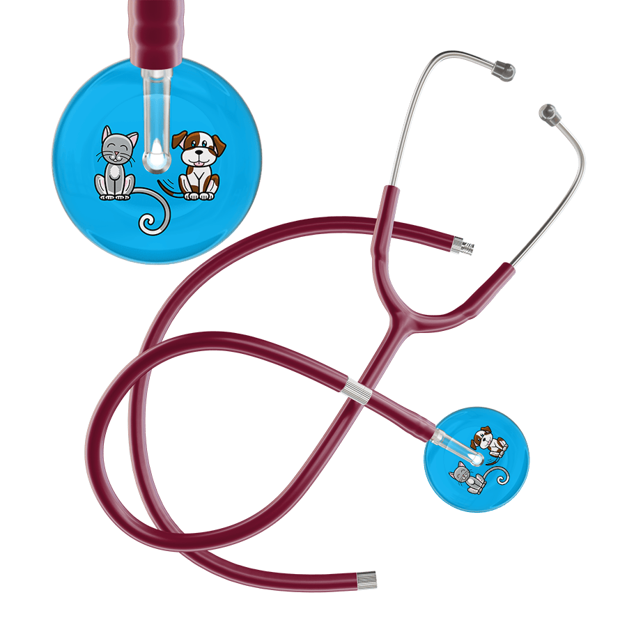 Ultrascope Single Stethoscope Cat & Dog Cyan (CY) / Pediatric / Burgundy Extended Tubing Dark Cat & Dog Stethoscope