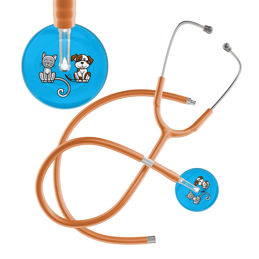 Ultrascope Single Stethoscope Cat & Dog Cyan (CY) / Pediatric / Caramel Extended Tubing Dark Cat & Dog Stethoscope