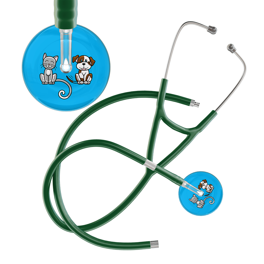 Ultrascope Single Stethoscope Cat & Dog Cyan (CY) / Adult / Dark Green Extended Tubing Dark Cat & Dog Cardiology Stethoscope