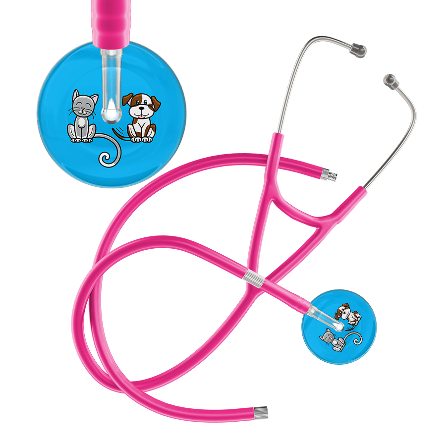 Ultrascope Single Stethoscope Cat & Dog Cyan (CY) / Adult / Hot Pink Extended Tubing Dark Cat & Dog Cardiology Stethoscope