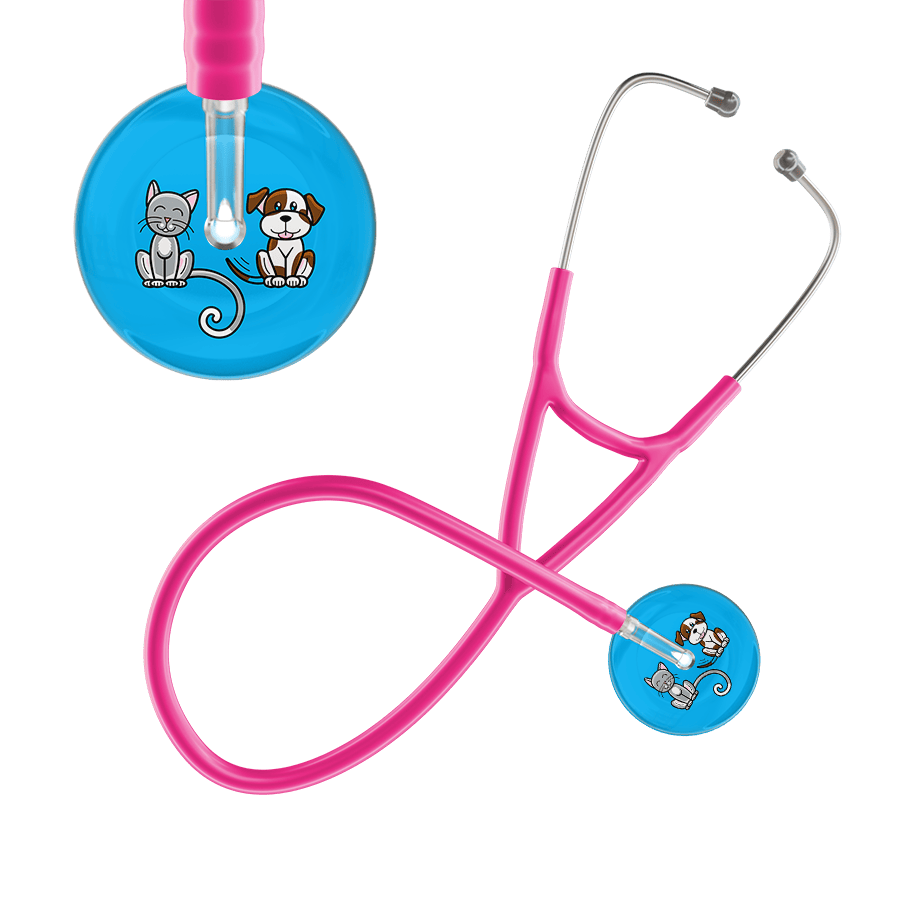 Ultrascope Single Stethoscope Cat & Dog Cyan (CY) / Pediatric / Hot Pink Dark Cat & Dog Cardiology Stethoscope