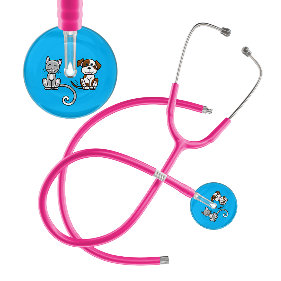 Ultrascope Single Stethoscope Cat & Dog Cyan (CY) / Pediatric / Hot Pink Extended Tubing Dark Cat & Dog Stethoscope